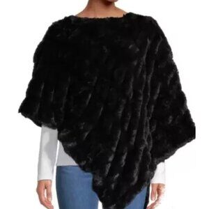 La Fiorentina Black Faux Fur Poncho